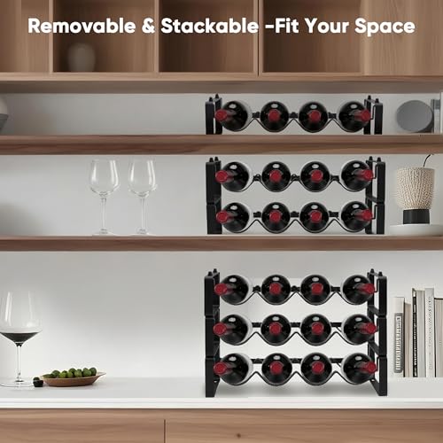 Wine Rack for Countertop – Stackable Freestanding Bottle Organizer for Kitchen, Pantry, Bar Cabinet & Small Spaces – Compact Metal Shelf & Modular Storage Stand (3-Tier) - size: 3-Tier