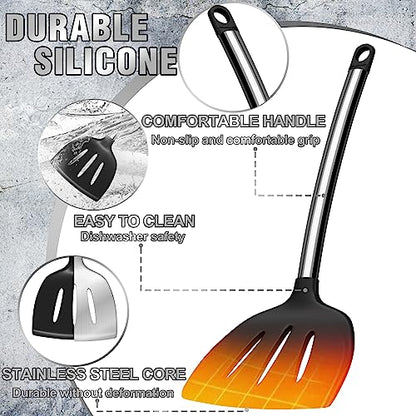 Umite Chef Thickened Kitchen Utensils Set- Silicone Cooking Utensils Set for Nonstick Cookware-Silicone Spatulas Set, Heavy Duty Stainless Steel Handle-Black Kitchen Gadgets Tools Set - color: Black