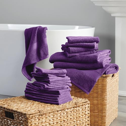 24-Piece Set of Towels, Lightweight 380 GSM Cotton Towels, Quick Drying, Absorbent Hand Towels, Fingertip Towels, Bath Towels, & Washcloths, Grape - color: Grape