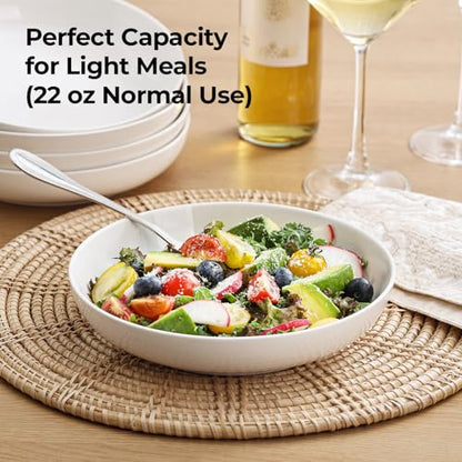 YHY Pasta Bowls Set of 4, 22 oz Ceramic Salad Plates, 7.8 Inch Wide Shallow Porcelain Dishes for Dinner, Microwave & Dishwasher Safe, White - size: 7.8 inches