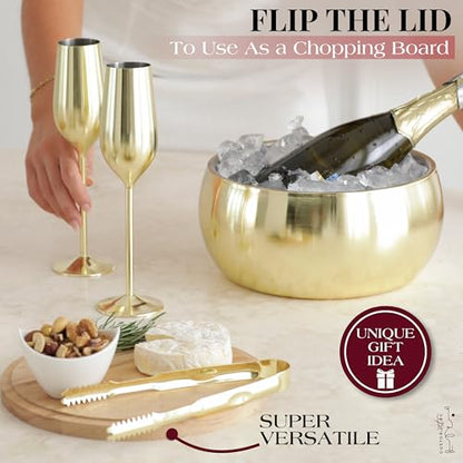 Gusto Nostro 4.1L Insulated Ice Bucket with Lid and Tongs, Double Wall Stainless Steel Ice Bucket Large, BPA Free Ice Bucket for Cocktail Bar, Keeps Champagne, Wine, Beer Chill for Parties (Gold) - color: Gold