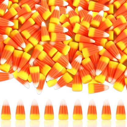 JUNEBRUSHS 50 Pcs Fake Candy Corn Resin Halloween Table Decorations | Artificial Fall Ornaments, Tiered Tray Vase Filler, Jewelry Making, Halloween Crafts - style: Candy Corn Style