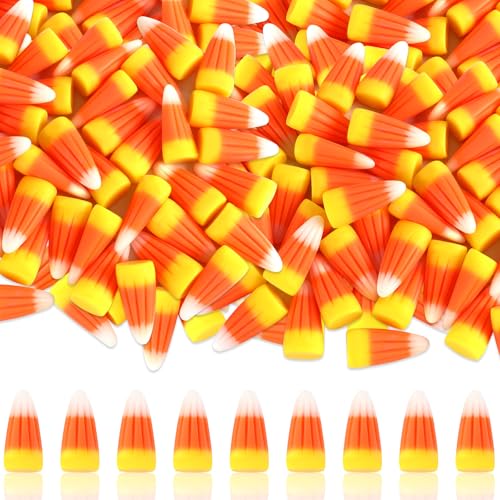 JUNEBRUSHS 50 Pcs Fake Candy Corn Resin Halloween Table Decorations | Artificial Fall Ornaments, Tiered Tray Vase Filler, Jewelry Making, Halloween Crafts - style: Candy Corn Style