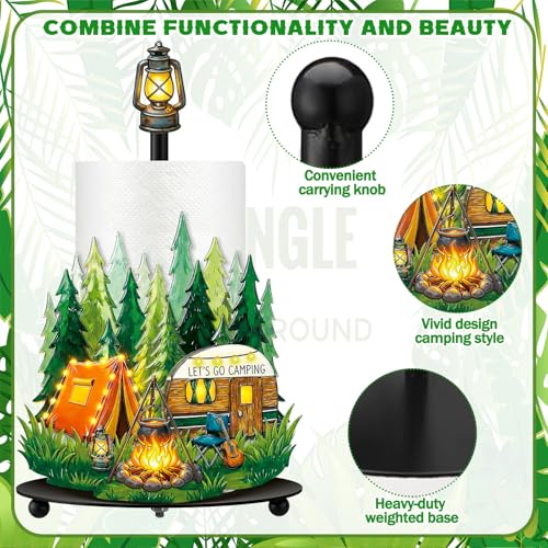 Camping Paper Towel Holder Let's Go Camping Kitchen Bathroom Decor Vbs Decorations Rustic Campfire Tent Camper Paper Stand with Round Base for Countertop Home Accessories - style: Camping