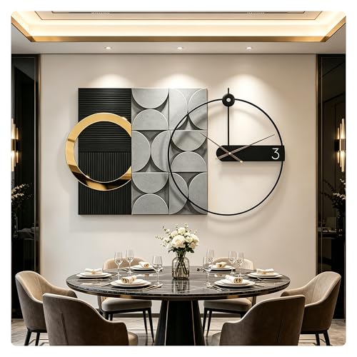 Modern oversized Wall Decor Clock, Large Geometric Decorative Wall Clock with 3D Textured Panels, Silent Non-Ticking Quartz, Black Gold & Grey Wall Art for Living Room Dining Room Office, 41×23.6" - color: Black, size: 30" x 18"