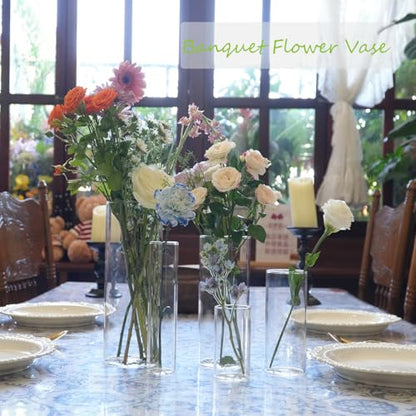 15pcs Clear Glass Vase for Centerpieces, 4,6,7.5,8,10 inch Tall Cylinder Flower Vase Bulk Floating Candle Holder for Wedding Table Home Décor and Party - size: 4+6+7.5+8+10inch