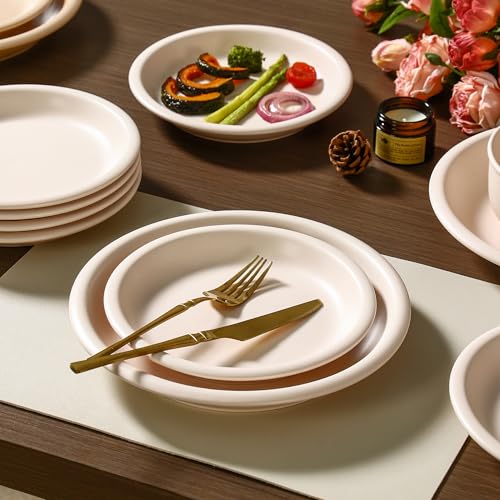 GZG 10.25-Inch Ceramic Dinner Plates, Cream Mist, Set of 4 | Rustic Matte Glaze, Terracotta Stoneware, For Main Course & Everyday Meals, Microwave & Dishwasher Safe - color: Cream Mist, size: 4 pcs Dinner Plate Set