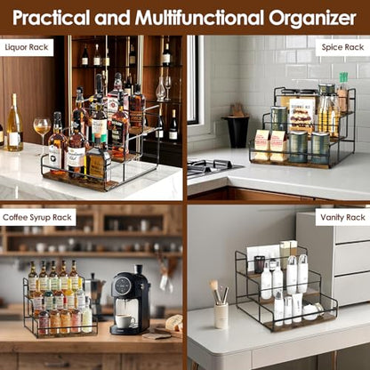 Nuovoware Liquor Bottle Display Shelf, 3 Step, Black | Wine Rack, Countertop Liquor Shelf, Mini Bar Liquor Cabinet Kitchen Coffee Bar Shelf Stand for Whiskey