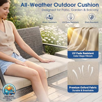 Outdoor Chair Cushions Set of 4, 19x19 Waterproof Patio Pads, Beige | Fade resistant fabric with ties, handle and 3-inch foam for dining seats, decks, porches, gardens and hard seating - color: Beige