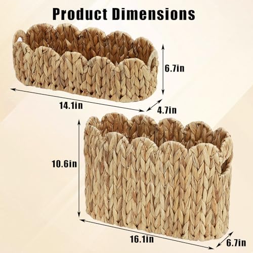 Garvee 2-Pack Scalloped Wicker Basket for Bathroom, Hand-Woven Rattan Toilet Paper Storage Basket with Built-in Handles, Small Decorative Organizer for Countertop, Shelf