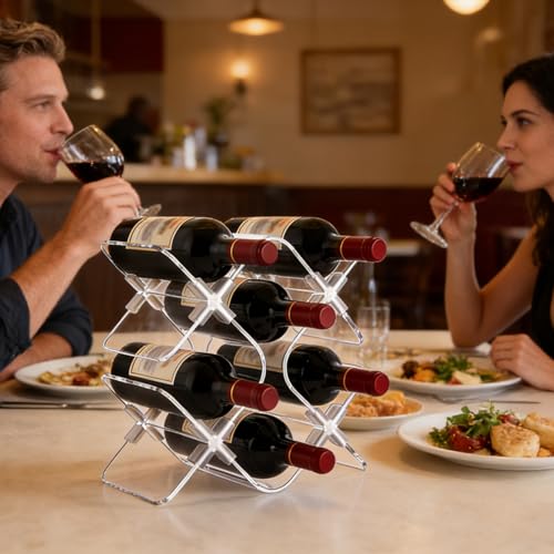 Acrylic 6 Bottle Countertop Wine Rack, Clear Freestanding Tabletop Holder | Crystal-Clear Acrylic: Ultra-transparent design creates an elegant 360° floating wine display.
