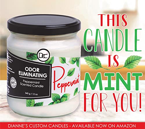 Peppermint Odor Eliminating Highly Fragranced Candle - Eliminates 95% of Pet, Smoke, Food, and Other Smells Quickly - Up to 80 Hour Burn time - 12 Ounce Premium Soy Blend - color: Peppermint