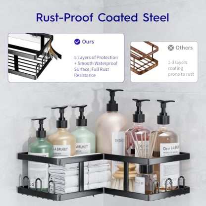 Youvip Corner Shower Caddy-No Drilling Shelves Wall Mounted, Black - color: 5pc-black