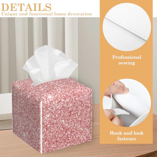 Leather Tissue Box Holder Pink Gold Glitter Tissue Box Cover Square Waterproof Holder Organizer Modern Napkin Holder for Bedroom Dresser Night Stand Office Desk - color: Pink Gold Glitter