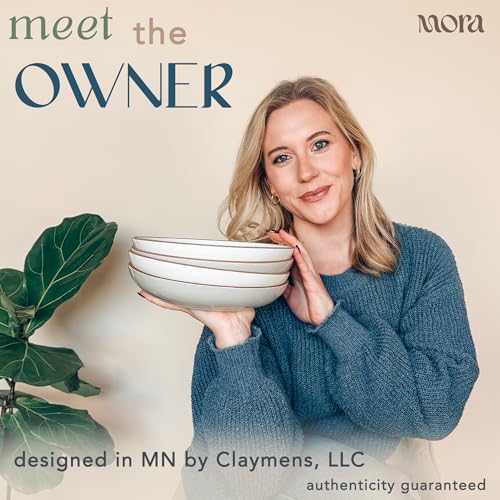 Mora Ceramic Large Pasta Bowls 30oz, Set of 4 - Serving, Salad, Dinner, etc Plate/Wide Bowl - Microwave, Oven, Dishwasher Safe Kitchen Dinnerware - Modern Porcelain Stoneware Dishes, Vanilla & Grey - color: Vanilla & Earl Grey