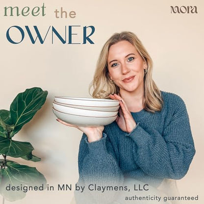 Mora Ceramic Large Pasta Bowls 30oz, Set of 4 - Serving, Salad, Dinner, etc Plate/Wide Bowl - Microwave, Oven, Dishwasher Safe Kitchen Dinnerware - Modern Porcelain Stoneware Dishes, Vanilla & Grey - color: Vanilla & Earl Grey