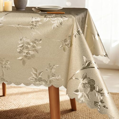 Rectangle Vinyl Tablecloth Heavy Duty Waterproof Oil Proof Wipeable Table Cloth Durable Wrinkle Free PVC Table Cover for Dining Party Indoor Outdoor (Gold Butterfly Blossom,54" X 78") - color: Gold Butterfly Blossom