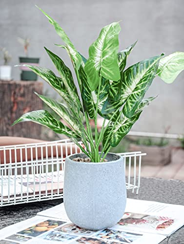Der Rose 16" Fake Plant Potted Taro Leaf with Rocks for Home Decor | Single potted taro leaf faux plant，a green accent for office desk bathroom shelf and living room，eco-friendly
