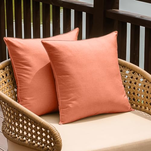 NiNi ALL Waterproof Outdoor Pillow Covers 18x18 Set of 2 Patio Orange | Faux Linen Decorative Solid Throw Pillow Covers Farmhouse for Garden Furniture Tent Balcony Couch Sofa Chair Cushion Cases - color: Orange, size: 18" x 18" (Pack of 2)