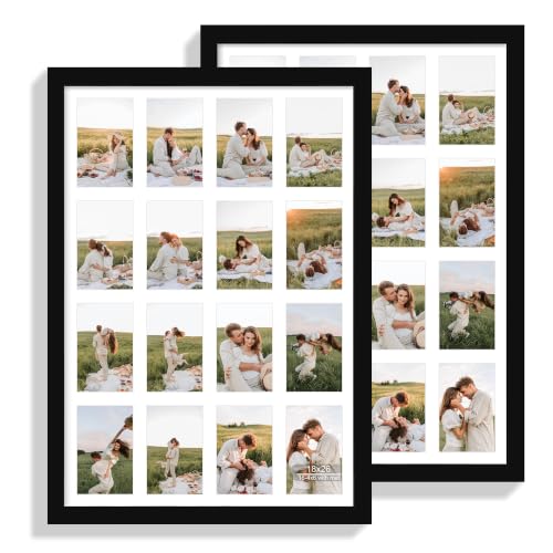 Hongkee 18x26 Frame 2 Pack, Fits 16 4x6 Collage with Mat - Real Glass Cover | Black Wooden, 18 x 26 Collage Picture Frame - Horizontal or Vertical Wall Mounting, fits Photos, Posters and Art - color: Black, size: 18x26 in matted to 16-4x6