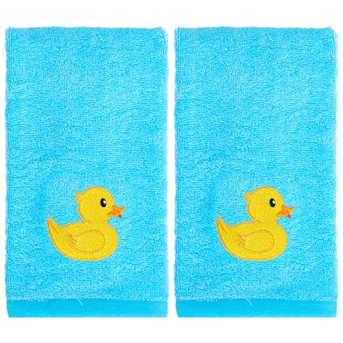 FYSUIMU Rubber Ducky Hand Towels Blue Cotton Embroidered Bathroom Towel Yellow Duck Absorbent Bath Towel for Summer Hand Drying Cleaning Cooking, 29.5 x 13.7 Inch, 2Pcs - color: Blue