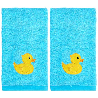 FYSUIMU Rubber Ducky Hand Towels Blue Cotton Embroidered Bathroom Towel Yellow Duck Absorbent Bath Towel for Summer Hand Drying Cleaning Cooking, 29.5 x 13.7 Inch, 2Pcs - color: Blue
