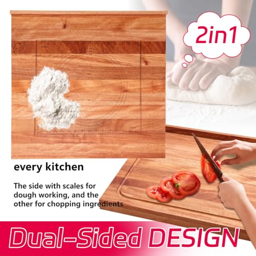 Vesici Walnut Pastry Board with Lip for Rolling Dough 24" x 22.8" x 1.5" Large Wooden Cutting Chopping Kneading Board with Engraved Measurements for Counter Tabletop Kitchen - size: 24.4"L x 23"W
