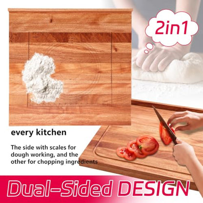 Vesici Walnut Pastry Board with Lip for Rolling Dough 24" x 22.8" x 1.5" Large Wooden Cutting Chopping Kneading Board with Engraved Measurements for Counter Tabletop Kitchen - size: 24.4"L x 23"W