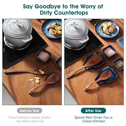 vancasso Stern Spoon Rest for Kitchen, Square Ceramic Spoon Holder for Stove Top, Heat Resistant Utensil Rest for Countertop, Dishwasher Safe, Kiln Blue, 2 Pack - color: Blue