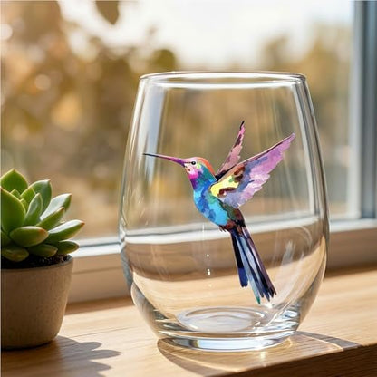 Hummingbird Stemless Wine Glasses Set of 4, Hummingbird Lovers Gifts for Women, Bird and Outdoor Lovers, 15oz Wine Glasses Gifts for Women, Floral Garden Lovers, Forest Birds Hummingbird Decor