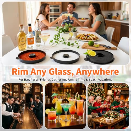 TonJin 3-Tier Margarita Salt Rimmer Set with 2 Sponges: Black Stackable Cocktail Glass Rimmer Holds Lime Juice Salt Sugar, Dishwasher Safe Bar Accessories for Bartenders and Home Bars - size: Stackable Salt Rimmer-Black