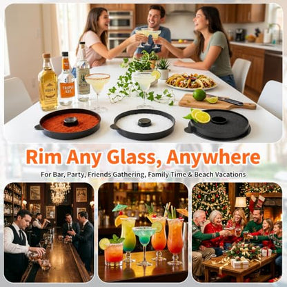 TonJin 3-Tier Margarita Salt Rimmer Set with 2 Sponges: Black Stackable Cocktail Glass Rimmer Holds Lime Juice Salt Sugar, Dishwasher Safe Bar Accessories for Bartenders and Home Bars - size: Stackable Salt Rimmer-Black