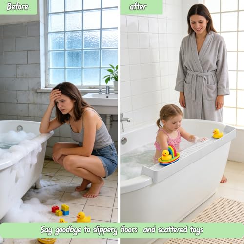 Kids Bathtub Splash Guard, Shelf & Toddler Bath Toy Tray -Gray | Bathtub Splash Guard PlayPad Shelf Area with Strong Suction Cups, Bathtub Ledge Guard, Fun Bath Time for Toddlers Baby - color: Grey