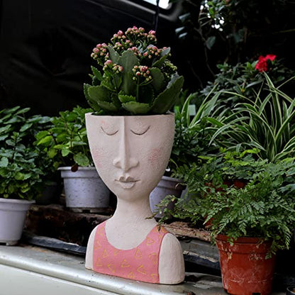 Face Planters Pots Head Planter Large Flower Pots with Drainage Hole Closed Eyes Female Planters for Indoor Outdoor Plants Cactus Succulent Pots Lovely Gifts for Friends Girls