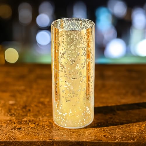 WGVI Hurricane Candle Holder Sleeve, W: 4", Ht: 10", Gold Speckled Glass Cylinder Open Both Ends, Chimney Tube Shade, 2 Pieces - color: Gold Speckle, size: 4x10"H