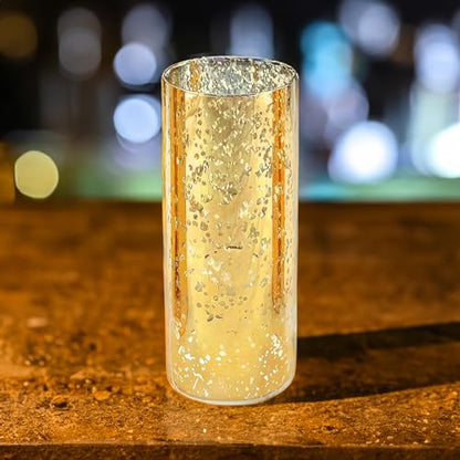 WGVI Hurricane Candle Holder Sleeve, W: 4", Ht: 10", Gold Speckled Glass Cylinder Open Both Ends, Chimney Tube Shade, 2 Pieces - color: Gold Speckle, size: 4x10"H