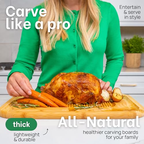 GREENER CHEF 18 Inch Extra Large Organic Turkey Carving Board with Lifetime Replacements - XL Wooden Butcher Block Meat Cutting Board with Pour Spout - Thanksgiving Cooking Essentials - size: 18"L x 13"W