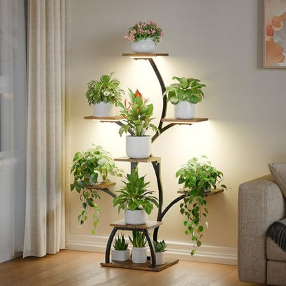 CODACE Plant Stand with Grow Lights - 50" Indoor Plant Shelf | 6 Tiered Plant Shelf Indoor, Lighted Tree-Shaped Plant Holder, Tall Flower Display Rack for Living Room, Patio(Black) - color: Black