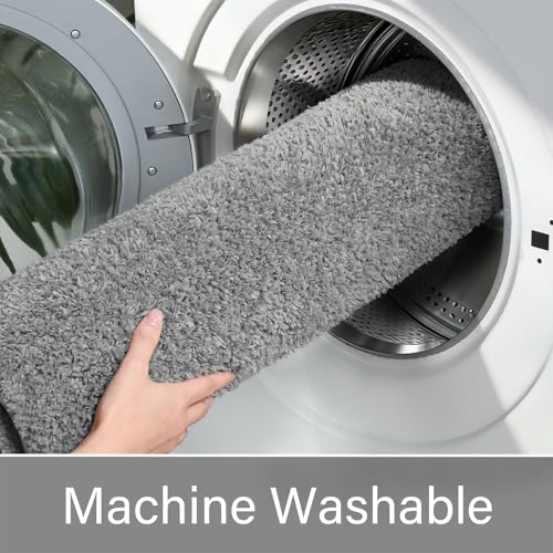 LOCHAS Bathroom Rugs Sets 3 Piece, Long Bath Mat Set Non Slip, Grey | Washable Absorbent Toilet Rug, Shaggy Soft Cozy Quick Dry - color: Grey, size: 48" x 20" + 24" x 17" + U Shape 24" x 20"
