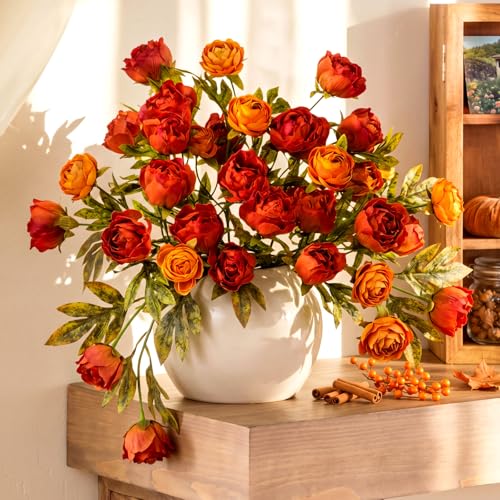 Thiccywoov Faux Silk Peony Artificial Flowers Stem for Vase,8 Pcs,Autumn | Terracotta Fake Peonies Branches with Stems, for Fall Autumn Home DIY Bouquet Centerpieces Wedding Arrangements Shower Decor - color: Autumn