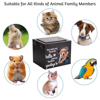 Large Black Wooden Pet Urn for Dogs & Cats | Cremation Keepsake Box w/Photo Frame