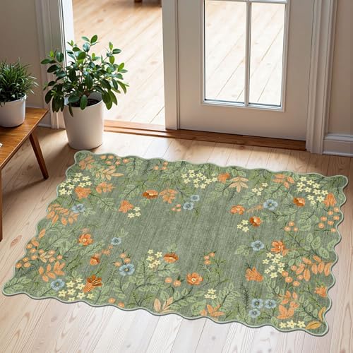 Front Door Mat Indoor Outside Entrance, 2x3 Sage Green Floral Rug | Non-Slip Washable Doormat Outdoor Mat Boho Vintage Entry Rug Small Throw Rugs for Entryway Kitchen Spring Front Porch Decor - color: Floral - Green, size: 2' x 3' (Rectangular)