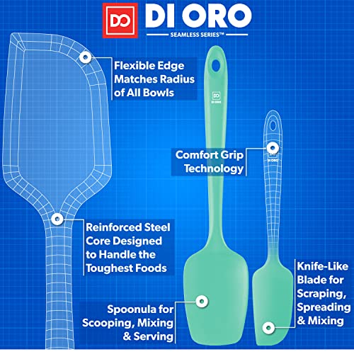 DI ORO Silicone Spatula Set - 600F Heat Resistant, 3-Pc Mint | Rubber scraper won't scratch nonstick pans; For baking, cooking, mixing, and frosting; BPA-free and dishwasher safe - color: Mint