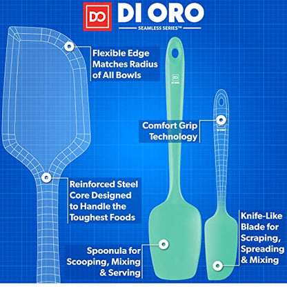 DI ORO Silicone Spatula Set - 600F Heat Resistant, 3-Pc Mint | Rubber scraper won't scratch nonstick pans; For baking, cooking, mixing, and frosting; BPA-free and dishwasher safe - color: Mint