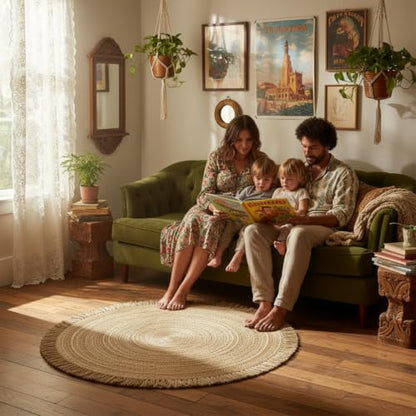 Hand Woven Jute Round Rug, Natural Reversible Boho Area Rug for Entryway, Kitchen, Living Room and Bedroom I Farmhouse Indoor Floor Rug - 3ft, Circular - size: 3' (Round)