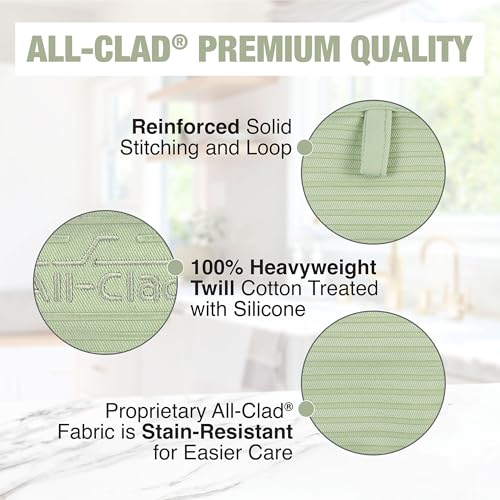All-Clad Premium Pot Holder & Heating Pad, (2-Pack) Heat Resistant to 500 Degrees, 100% Cotton 10"x6.25" for Kitchen and Barbeque, Fennel - color: Fennel, size: 2 Pack