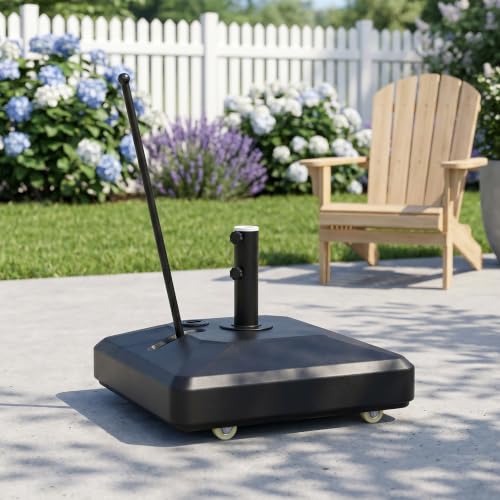 PURPLE LEAF HDML65 Patio Market Umbrella Stand Base with Wheels and Handle 250 lbs Heavy Duty HDPE Outdoor Table Umbrella Base with Sand/Water Fits 1.89"-2.3" Poles for Outdoor Market Table Umbrellas - size: Extra Heavy-Duty with Handle