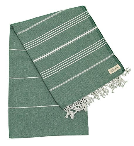 Bersuse Towels Anatolia XL Beach Blanket Throw Blanket Turkish Towel 100% Cotton Extra-Large Quick-Dry Lightweight Premium Peshtemal Towel - 61x82 Inches, Forest Green - color: Forest Green