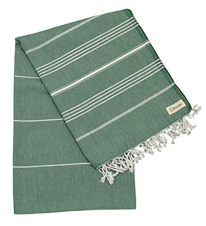 Bersuse Towels Anatolia XL Beach Blanket Throw Blanket Turkish Towel 100% Cotton Extra-Large Quick-Dry Lightweight Premium Peshtemal Towel - 61x82 Inches, Forest Green - color: Forest Green