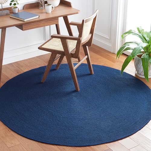 SAFAVIEH Braided Collection Area Rug - 4' Round, Dark Blue, Handmade Country Farmhouse, Ideal for High Traffic Areas in Living Room, Bedroom (BRD402M) - color: Dark Blue, size: 4' (Round)